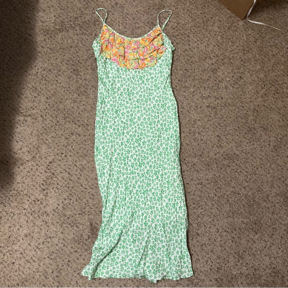 Rixo for Target collab floral leopard print spaghetti strap slip maxi dress neon
